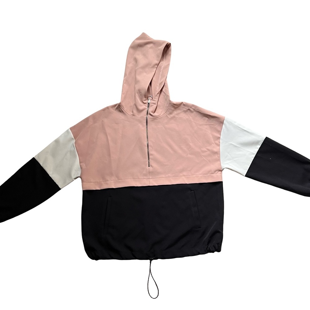 Zara Colorblock Hoodie Pullover – Neutral Pink/Black/White, Size M